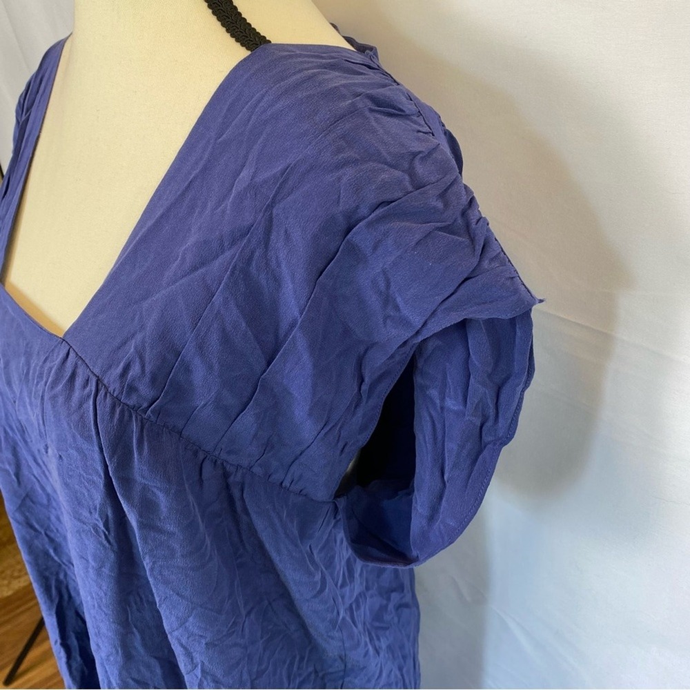 Geren Ford Women's Medium Blue Silk Mini Dress Square Neck Keyhole Back - Picture 3 of 11